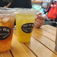 Lychee and Mango fruit teas at Tea & Bun in Plymouth