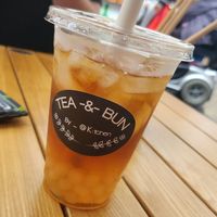 Lychee fruit tea at Tea & Bun in Plymouth