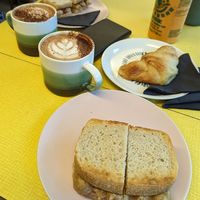 Vegan croissant and vegan sausage sandwiches (Richmonds I think) at Lovelocks in Liverpool