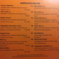 Vegetarian/Vegan section on the menu at Taj Mahal in Ahrensburg