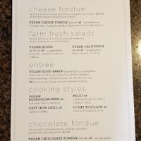 Vegan Menu at The Melting Pot in Raleigh
