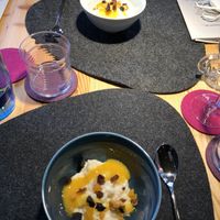 Almond milk rice with mango purree at aufatmen in Leutasch