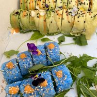 Bottom: Blue Sushi - Top: 2 x Avo & Mango Rolls  at Donna Vegana in Mallorca