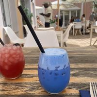 Iced latte spirulina  at Donna Vegana in Mallorca