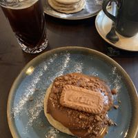 Lotus biscoff pancakes and iced americano   at No. 18 Coffee House in Tamworth