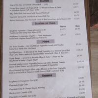 Menu as at end August 2020 at The Captain's Table  in Barmouth