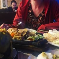 Tofu and mushrooms were served on a hot sizzling plate at Vegetarian Sapa Restaurant in Sapa