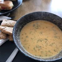 Soup and garlic bread   at Meli Cafe in Newcastle Upon Tyne