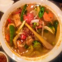 Vegan tom yum noodle soup at Proud Peacock in Mount Waverley