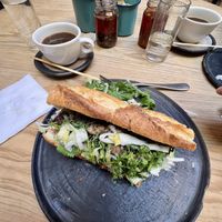 Vegan banh mi & coffee  at Boulenc in Oaxaca
