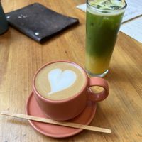 Latte with almond milk & jugo verde   at Boulenc in Oaxaca