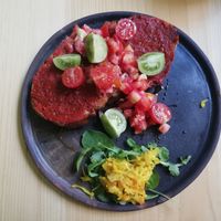 Tomato and garlic toasts  at Boulenc in Oaxaca