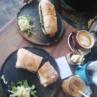 Toasted sandwiches don't look like much but trust me, they're amazing. Good almond milk coffees / iced coffees too at Boulenc in Oaxaca