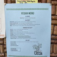 Vegan menu  at Ciccia Osteria in San Diego