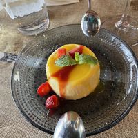 Panna cotta dessert (made with coco milk)  at Ciccia Osteria in San Diego