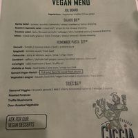 Vegan menu   at Ciccia Osteria in San Diego