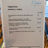Vegetarian/vegan menu - technically only available for dinner, but we were able to order for lunch. 22 June 2025. at Mudbar in Launceston