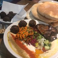 Hummus, falafel, salad at Hummus Bar - Király Utca in Budapest