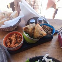 Dips and half frozen samosas at Fine Mama in Marrakech