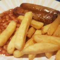 Vegan sausages, chips and beans (kids meal) at The Wouldhave in South Shields