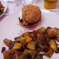 Breakfast sandwich with vegan egg, sausage and cheese at Erin McKenna's Bakery in Santa Monica