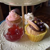 Cakes with jam and cream for the scones  at The Base Vegan Retreat & Small Animal Sanctuary in Bristol