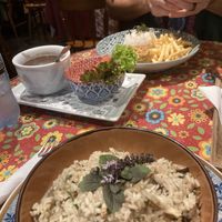 Veggie burger plate and mushroom risotto  at Emporio Canela in Canela