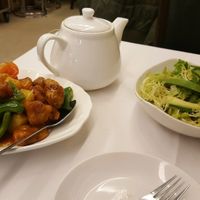 sweet and sour mock chicken and fresh salad with avocado at M Garden Vegetarian 常悅素食 in Kowloon