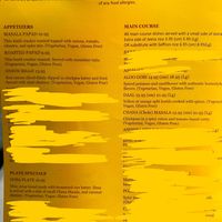 Vegan menu  at Spice Juneau Indian Cuisine in Juneau