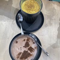 Raw cacao and a turmeric latte  at Home Vegan Bar in Docklands