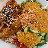 Satay “chicken” bowl  at Home Vegan Bar in Docklands