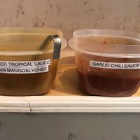 Two vegans sauces - garlic chili and summer tropical at Sweet Home Cafe in Honolulu