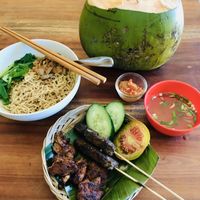 Ayam Bakar and Sate Kambing grill with noodles at Go Vegan Bali in Tibubeneng