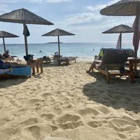 Beach chair area at Tohu in Naxos
