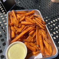 Sweet potato fries with agave mustard   at Turf Surf & Earth in Somerville
