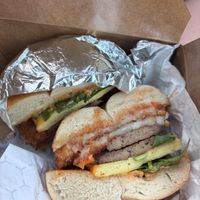 Swapped out multigrain bread for a bagel at Turf Surf & Earth in Somerville