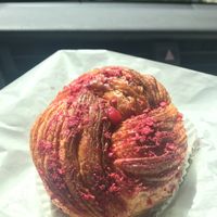 Raspberry brunette at Ladurée in Beverly Hills