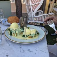 Eggs Benedict with hollandaise sauce at Ladurée in Beverly Hills