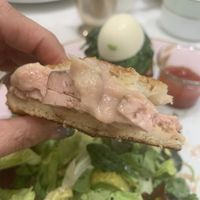A bite of the extremely delicious croque  at Ladurée in Beverly Hills