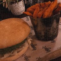 the vegan burger + sweet potato fries at Kirby's American Kitchen in Graz