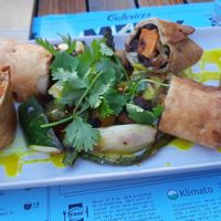 El chili vegano with black beans and sweet potatoes inside at Calexico's in Stockholm