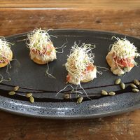 Pumpkin flatbreads, cashew cheese, salsa  at Social Club in Rotorua