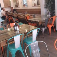 Seating area at Scoff Troff Cafe in St Ives