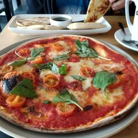 Veggie pizza at Scoff Troff Cafe in St Ives