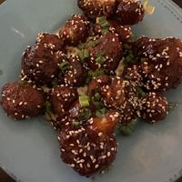 Kung Pow Cauliflower over hummus  at Prohibition Kitchen in Port Jefferson