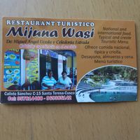 Restaurant card. at Mijuna Wasi in Santa Teresa