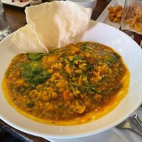Curry, rice underneath at Abbey Tavern in Howth