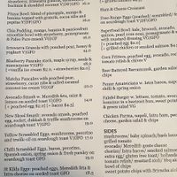 Food menu, VG is vegan at Yellow Espresso in Ballarat