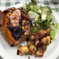 sweet potato with chilli beans and salad (vegan) at The Ragged Canteen in South East London