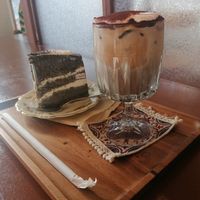 Black sesame cake and Tiramisu latte at Cafe La Moire in Jeonju